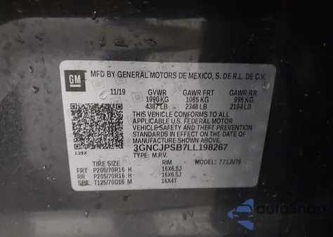 2020 Chevrolet Trax Awd Lt from USA, damaged, VIN 3GNCJPSB7LL198267